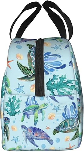Miniatura 9 de Odfovowo Lonchera con diseño de tortuga marina, lonchera portátil aislada para mujeres y hombres, bolsa de mano con bolsillo frontal para trabajo,