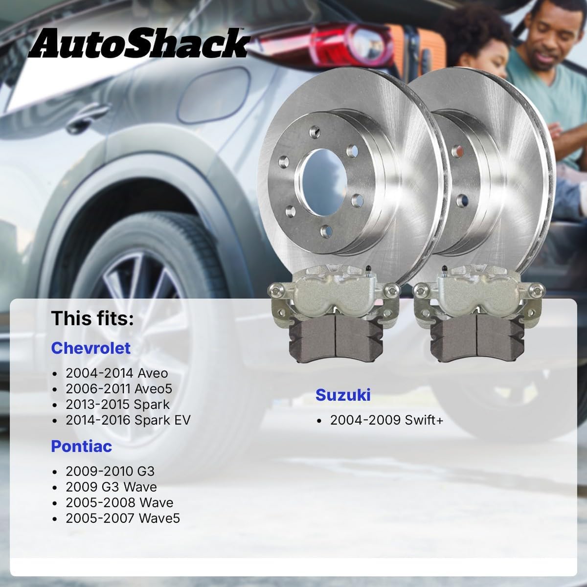 AutoShack Front Brake Rotors, Ceramic Pads & Calipers for Chevrolet, Spark 2013-2015 Aveo 2004-2011 Aveo5 2006-2011 Spark EV 2014-2016, FWD L4 1.2L 1.6L - 10.08" (256 mm), 6-Lug
