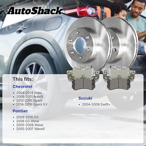 Miniatura 2 de Autoshack - Juego de pastillas de freno delanteras y rotores de repuesto para Chevrolet Aveo5 Spark EV Pontiac G3 Wave5 Suzuki Swift+ FWD, rotores