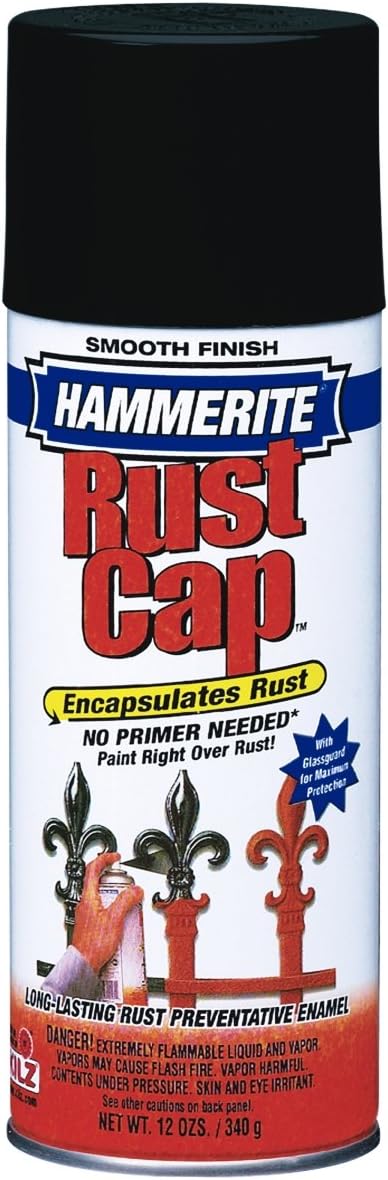 Hammerite Rust Cap Rust Preventative Spray Paint Black Smooth Finish 12 Oz