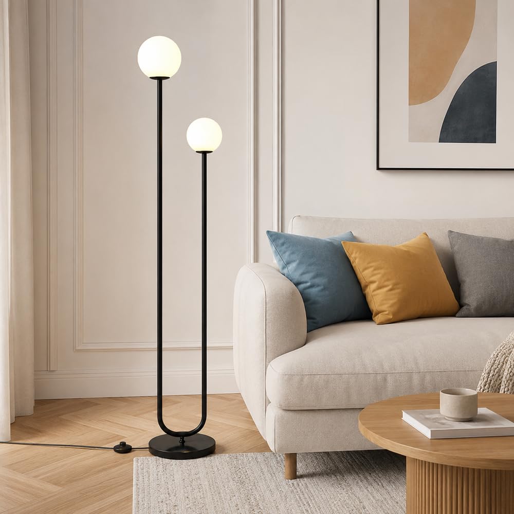 Wylolik Modern 2-Light Glass Floor Lamp, Tri-Color Dimming Standing Light