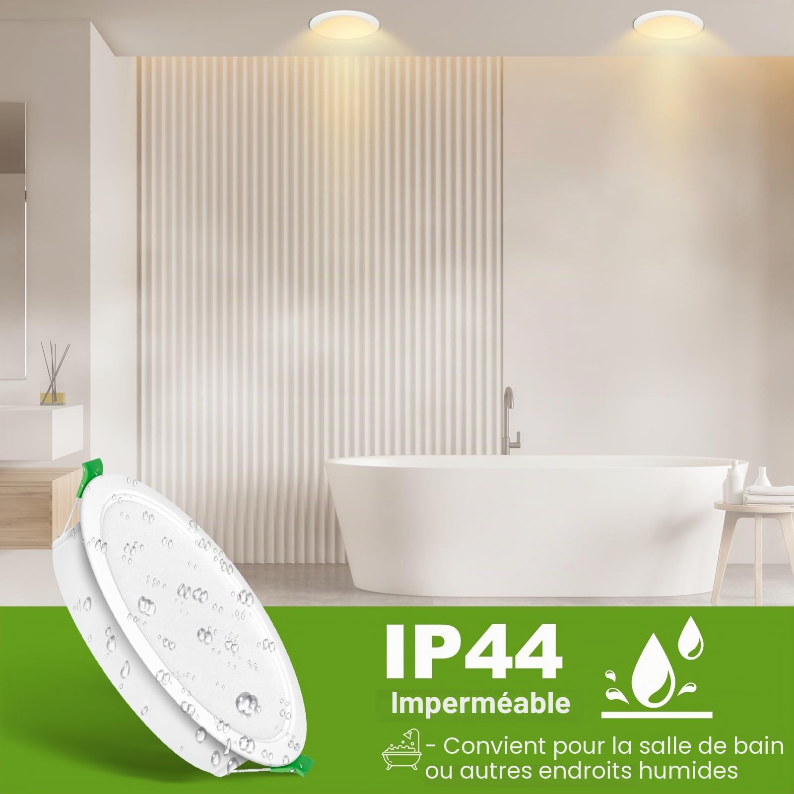 Spot Led Encastrable Salle de Bain,Spots LED 230V, 10W Trou Φ 95-105mm, IP44, Non Dimmable，Spot Led Encastrable Extra Plat, Blanc Chaud 3000K pour Salle de Bain, Cuisine, Salon,Lot de 12