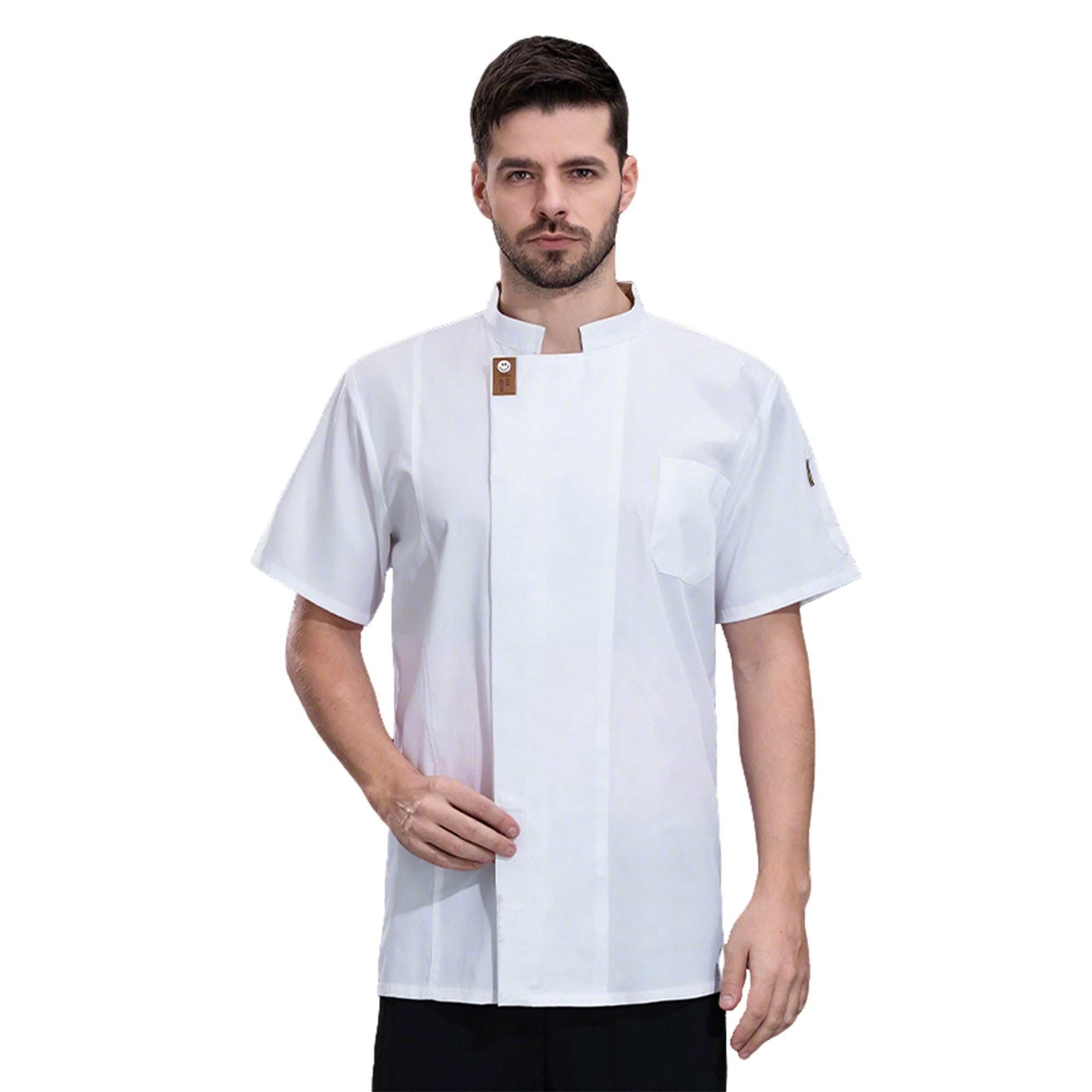 RenDiuJups Unisex Chef Jacket Summer Breathable Kitchen Shirts for Hotel/Restaurant Staff, Waiter Uniforms Bakery Work Clothes | Lightweight Cotton Chef Coat for Catering Cooking(Beige_5XL)