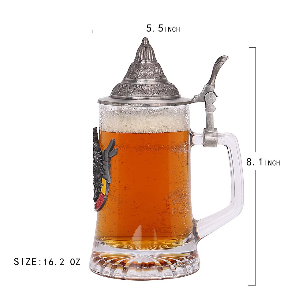 Caneca de cerveja alemã de vidro personalizada com tampa de