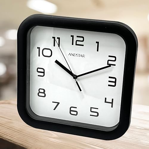 Miniatura 5 de ANDSTAR Reloj cuadrado redondo, moderno, retro, silencioso, funciona con pilas, números arábigos precisos, diseño decorativo para el hogar, sala de