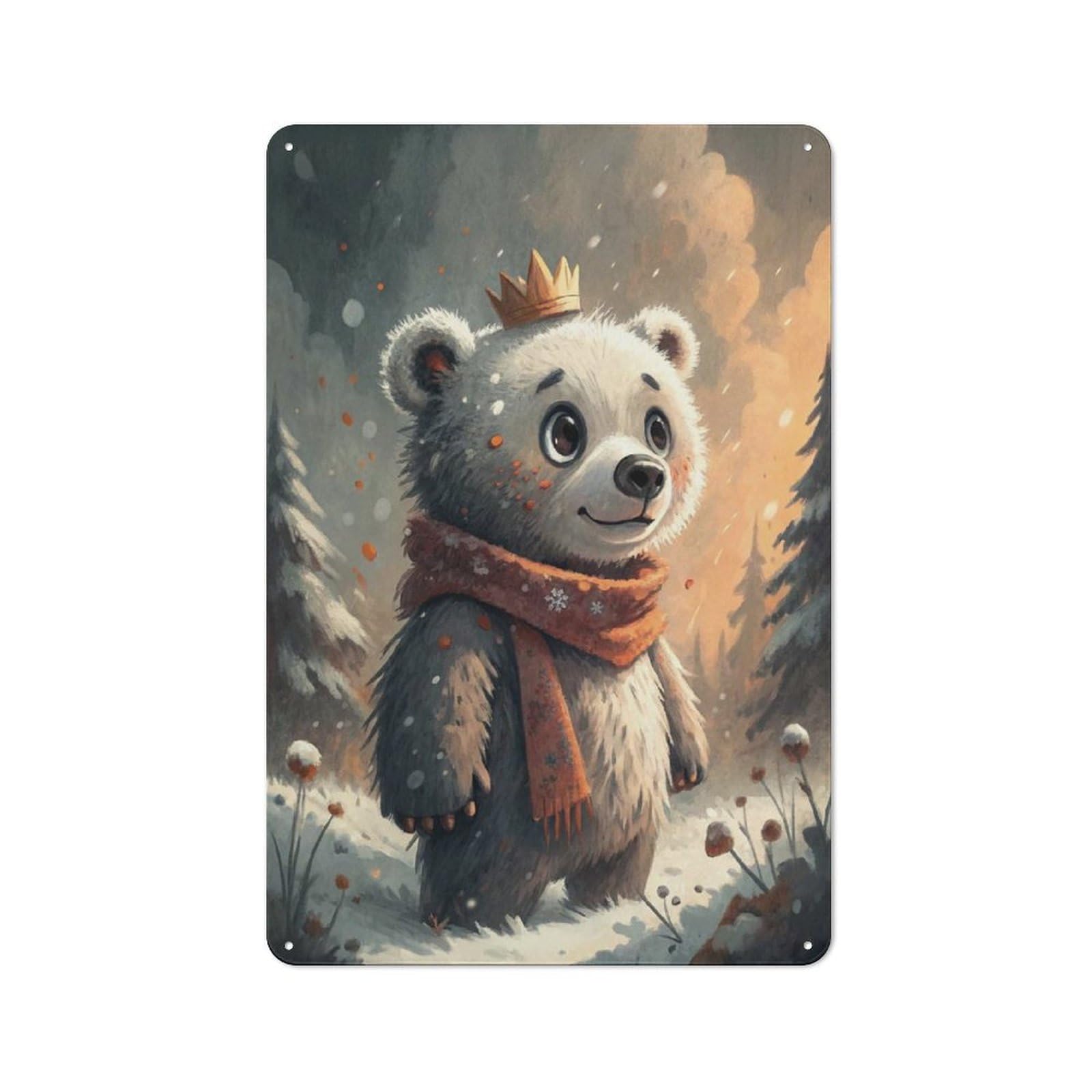 Junmoney Style-6 Vintage Metal Sign 30X20cm Featuring Winter Bear King For Pub Or Café, Wall Decor For People Reorganising Pub And Café