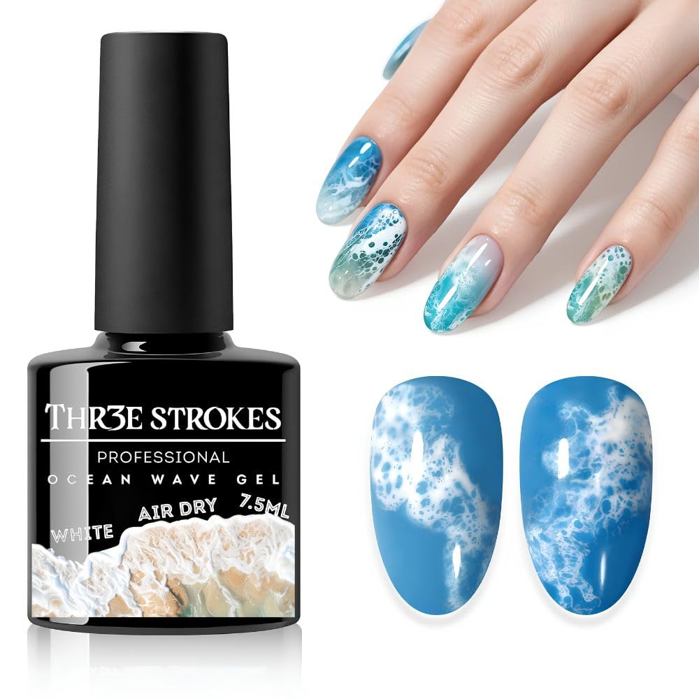 THR3E STROKES Ocean Wave Blooming Gel Nail Polish 7.5ml, White Wave Blooming Liquid for Spreading Wave Effect, High Fluidity DIY Marble Nail Art, Use Over Uncured Base Gel-image-33