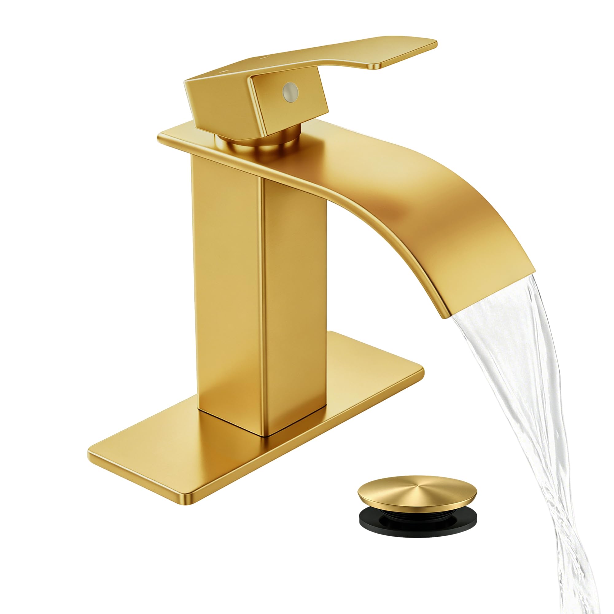 Fransiton Waterfall Single Handle Bathroom Sink Faucet Gold
