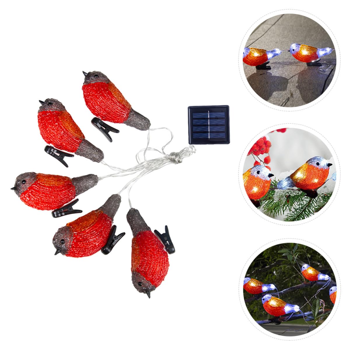 Solar LED Rotkehlchen Lichterkette aus Acryl Kunststoff Ip65 1 Satz | Garten und Hof, Rot, Energiesparend mit Geringem Verbrauch, Dekorative Außenbeleuchtung