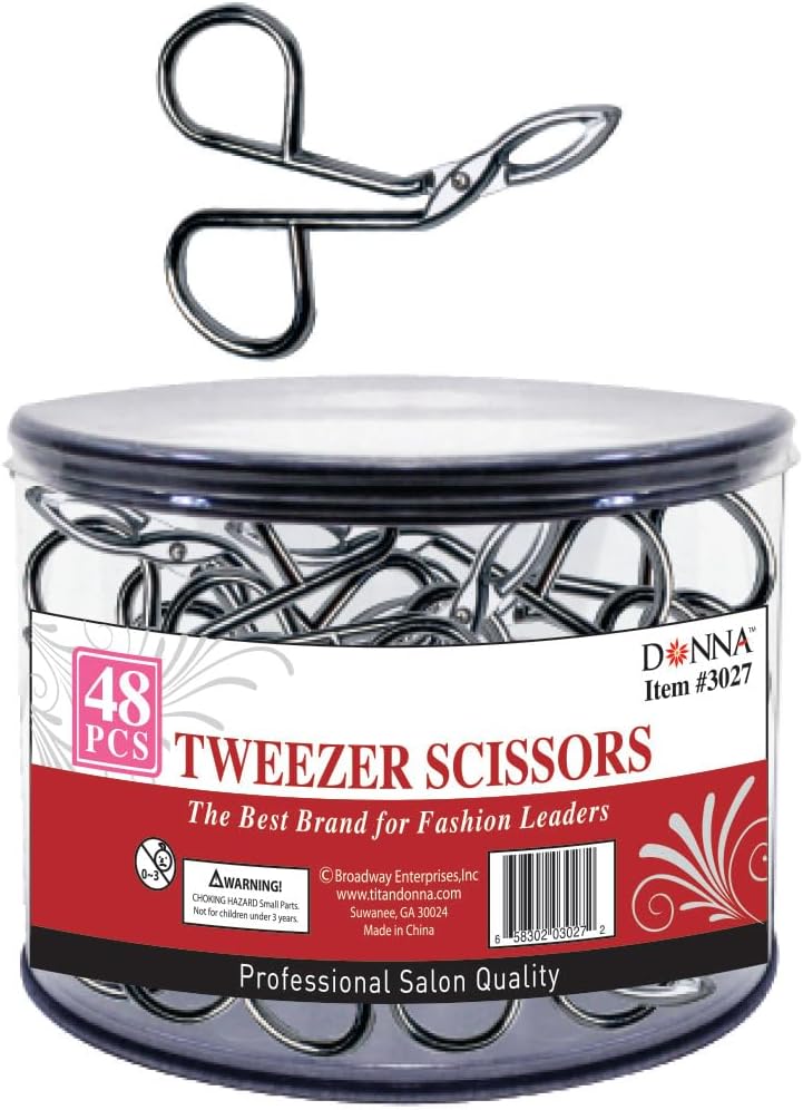 DONNA Tweezer Scissors 48pcs Silver Scissors Shaped Eyebrow Straight Tip Tweezers Clip, Flat Tip Tweezers Hair Plucker, Straight Tip Hairgripping Eyebrow