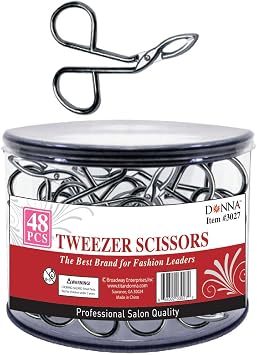 DONNA Tweezer Scissors 48pcs Silver Scissors Shaped Eyebrow Straight Tip Tweezers Clip, Flat Tip Tweezers Hair Plucker, Straight Tip Hairgripping Eyebrow