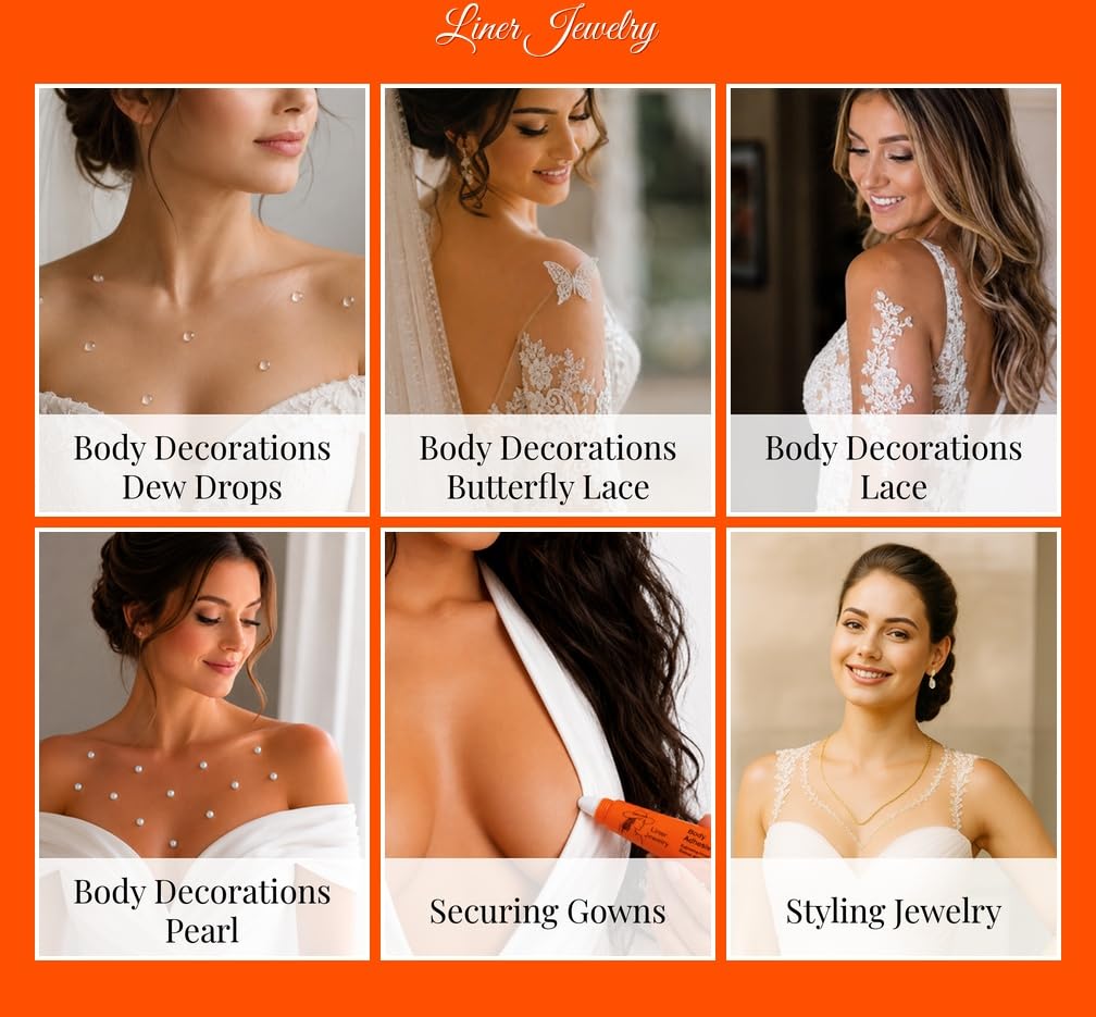 Body Adhesive for Jewelry, Gems, Body Decorations, Clothing & Accessories | Skin-Safe, Sweat-Resistant | For Festivals, Weddings, Concerts, Raves, Special Events & Daily Wear | Liner Jewelry | 20 mL
