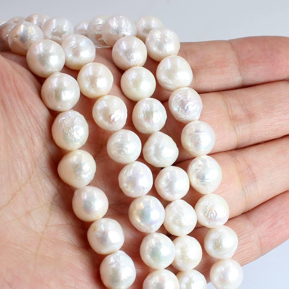 Jewelry Making Craft Natural 10-11mm 12-13mm Round Edison White Pink&Purple Freshwater Pearl Gemstone Spacer Loose Beads Strand 16" (White,10-11mm)