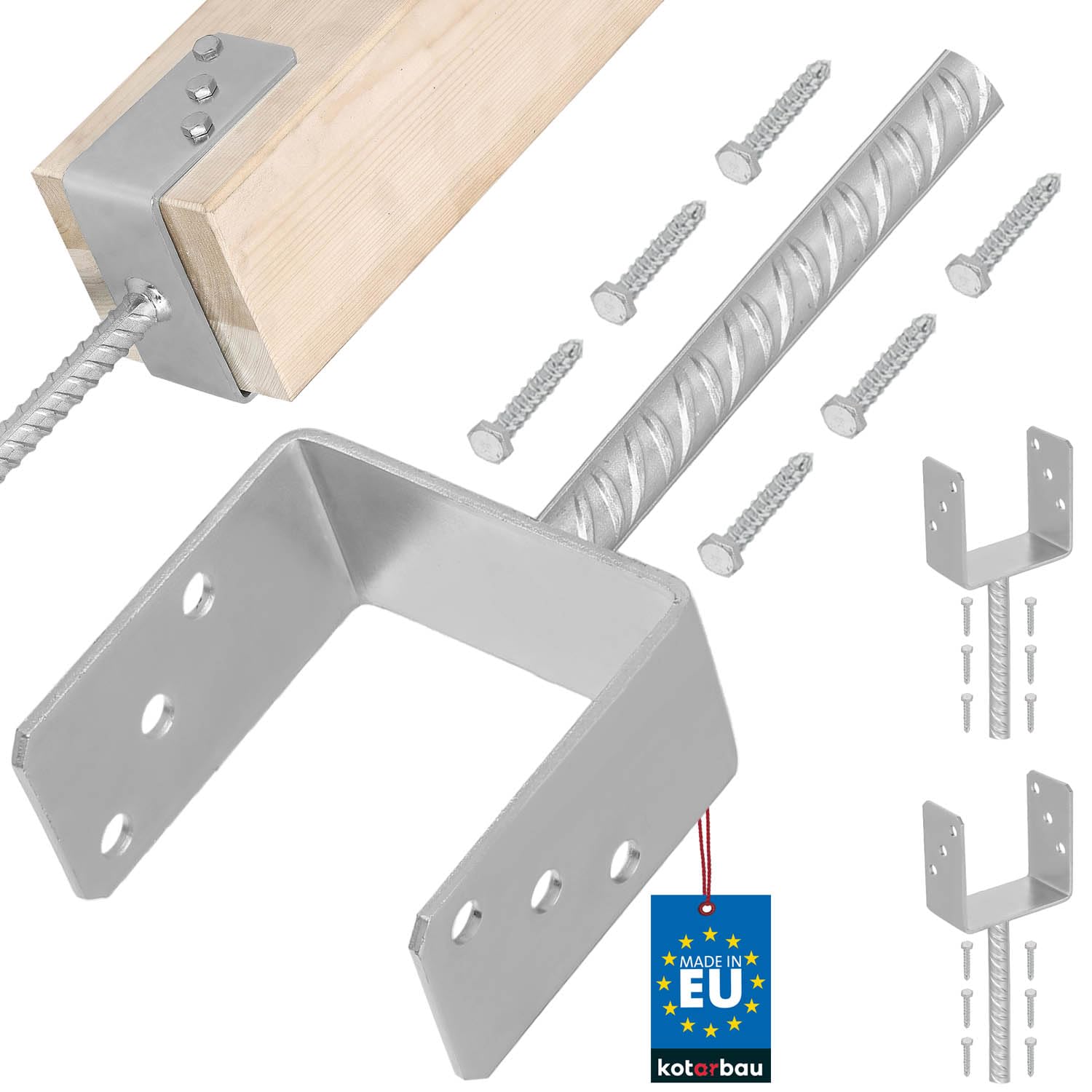 KOTARBAU® 2 pcs U Post Base - for Concrete - Galvanised Steel - 121 mm (4.7 Inches) - Silver - Fence Post Support - Pillar Support
