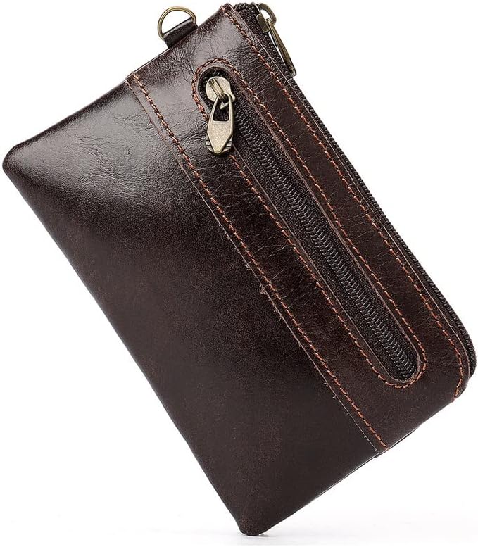 Men's And Women's Purses Coin Purse Retro Cowhide Zipper Card Bag Credit Coin Bag(D)