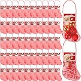 Leyndo 100 Pcs Long Mesh Christmas Stockings Bulk with 50 Christmas Stockings 50 12 Inches Santa Header Card Candy Cane Xmas Stocking for Event Gift Stuffing Family Holiday Party (Red, Green)
