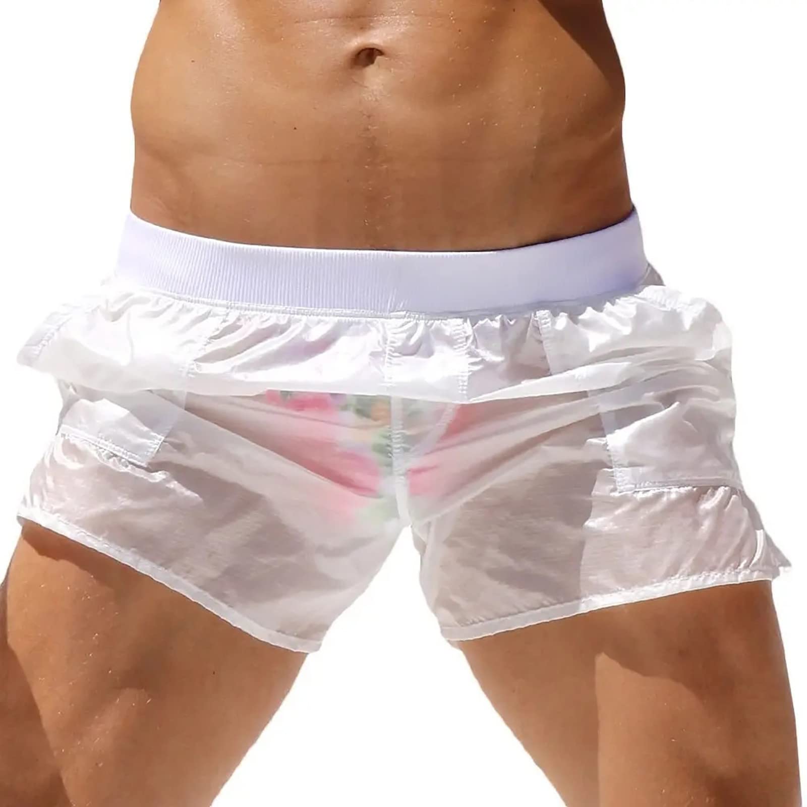 Slip de bain transparent pour homme - Design sportif - Doublure en maille - Séchage rapide - Pour entraînement de natation et activités de plage - Short de bain léger