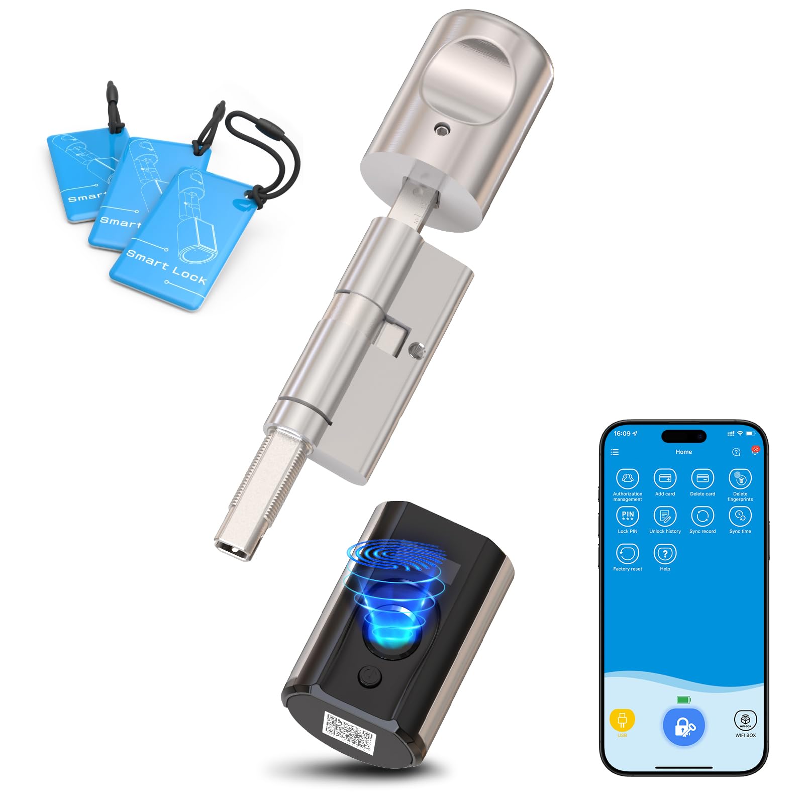 WELOCK Touch63 Fingerabdruck Türschloss Haustür Abnehmbarer Frontgriff | Elektronisches Türschloss Haustür,Fingerabdruck Schloss WI-FI,Smart Lock mit RFID-Karte BLE APP IP65 für 50-100mm Türen