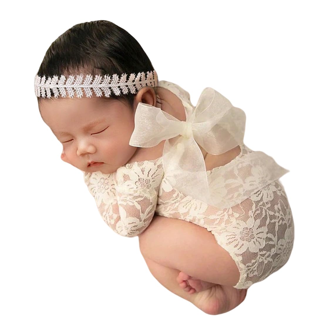 Baby Photography Props Outfit Lace Rompers Newborn Girl Photo Shoot Outfits Flower Headband Princess Costume