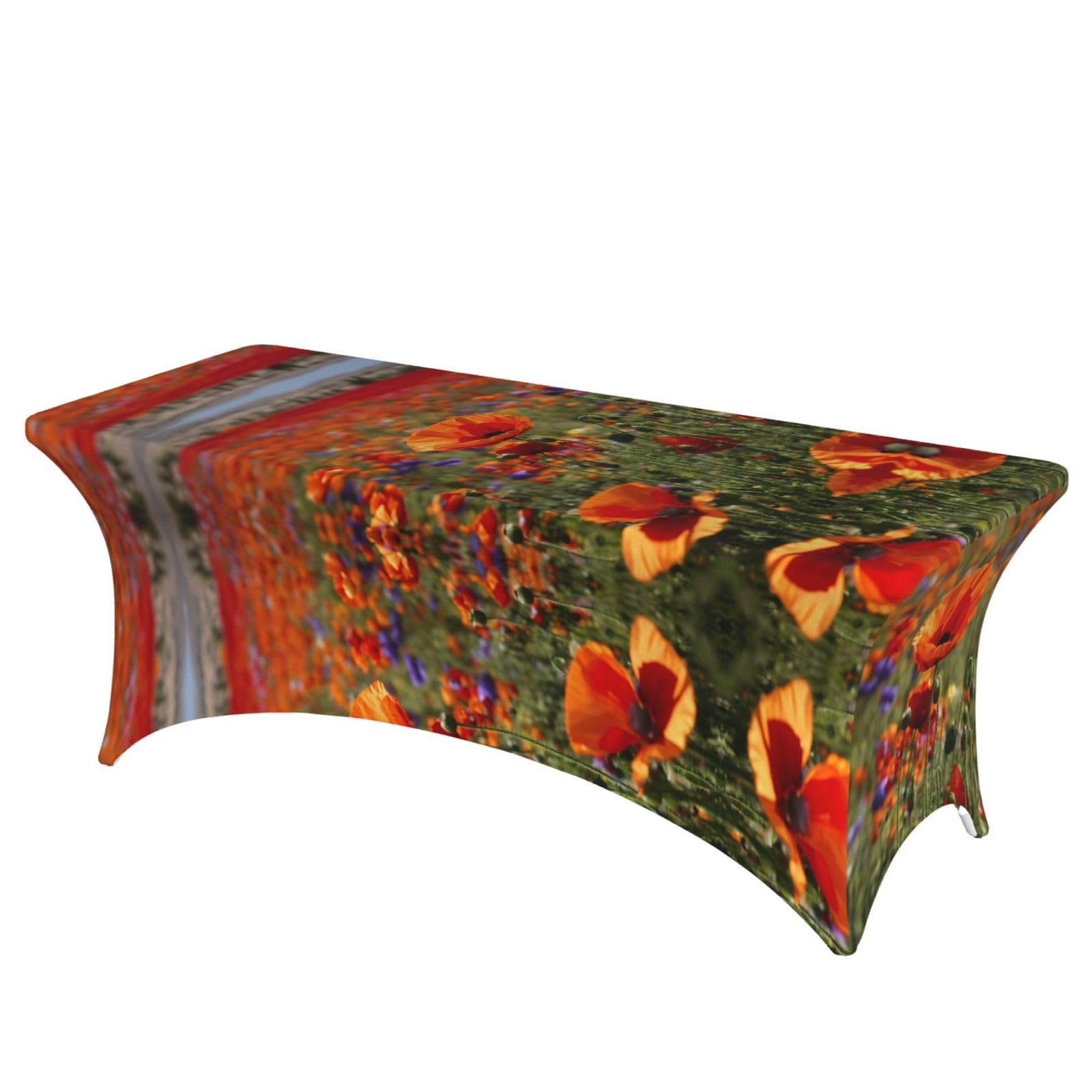 Housse de table rectangulaire stretch anti-pli à motif coquelicot pour buffet de mariage 180cm