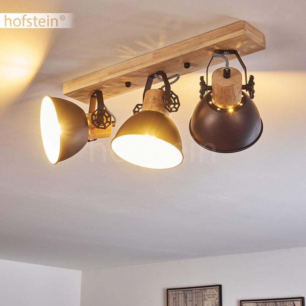 hofstein Lámpara de techo Orny, lámpara de techo de metal/madera en antracita/blanco/marrón, 3 luces, con focos regulables, 3 x casquillo E27, foco en diseño retro/vintage, sin bombilla(s)