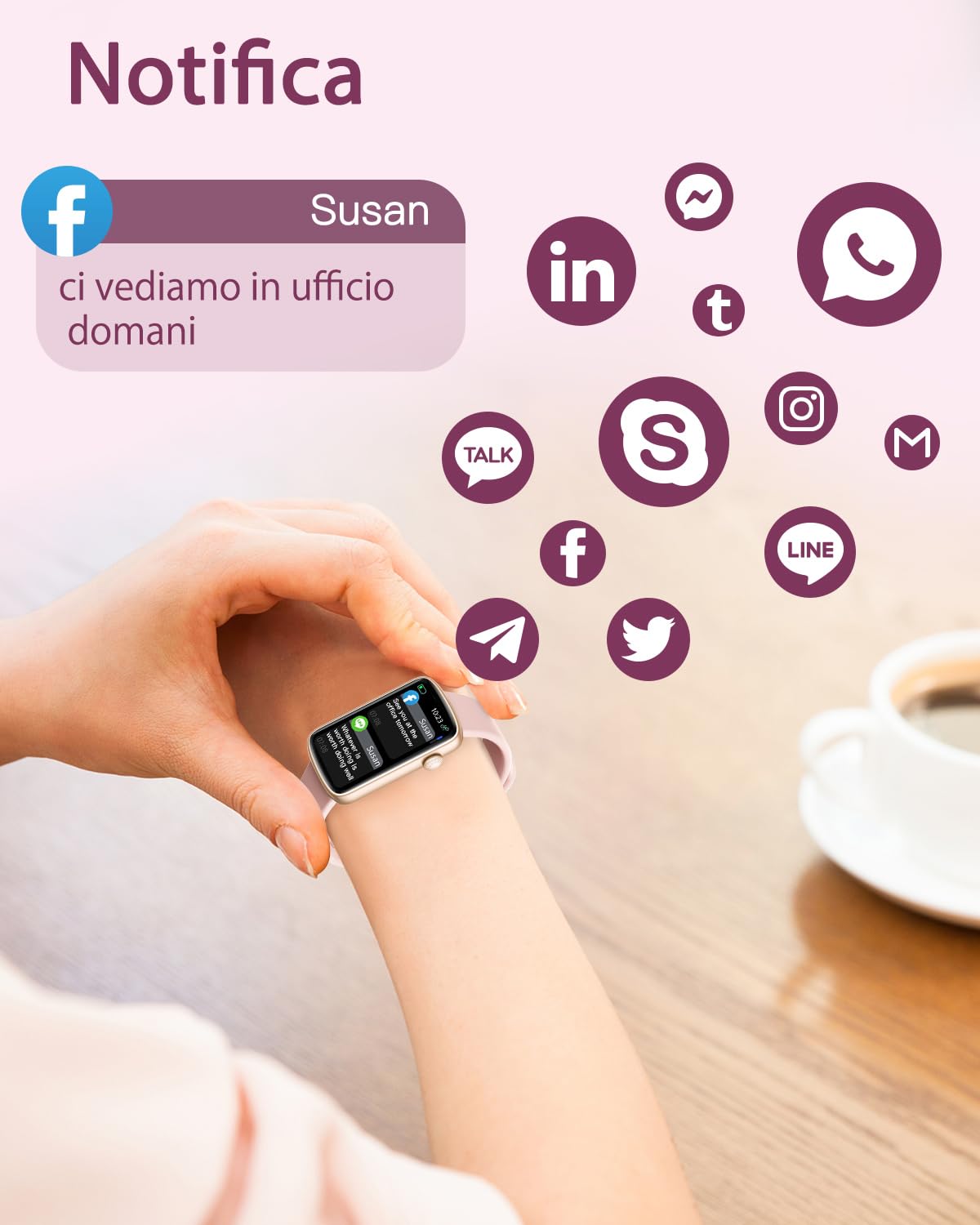 SHANG WING Smartwatch Donna Orologio Contapssi Polso Donna Orologio Fitness Sportive con Cardiofrequenzimetro Saturimetro Smartband Impermeabile IP68 Notifiche Whatsapp e Chiamate per Android iOS Rosa