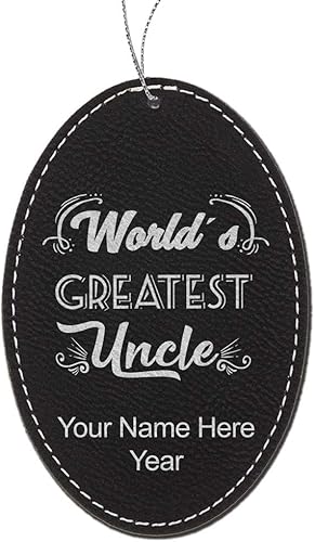Miniatura 7 de LaserGram Adorno de Navidad personalizado, el tío más grande del mundo, piel sintética, idea de regalo personalizada grabada con láser (forma Negro