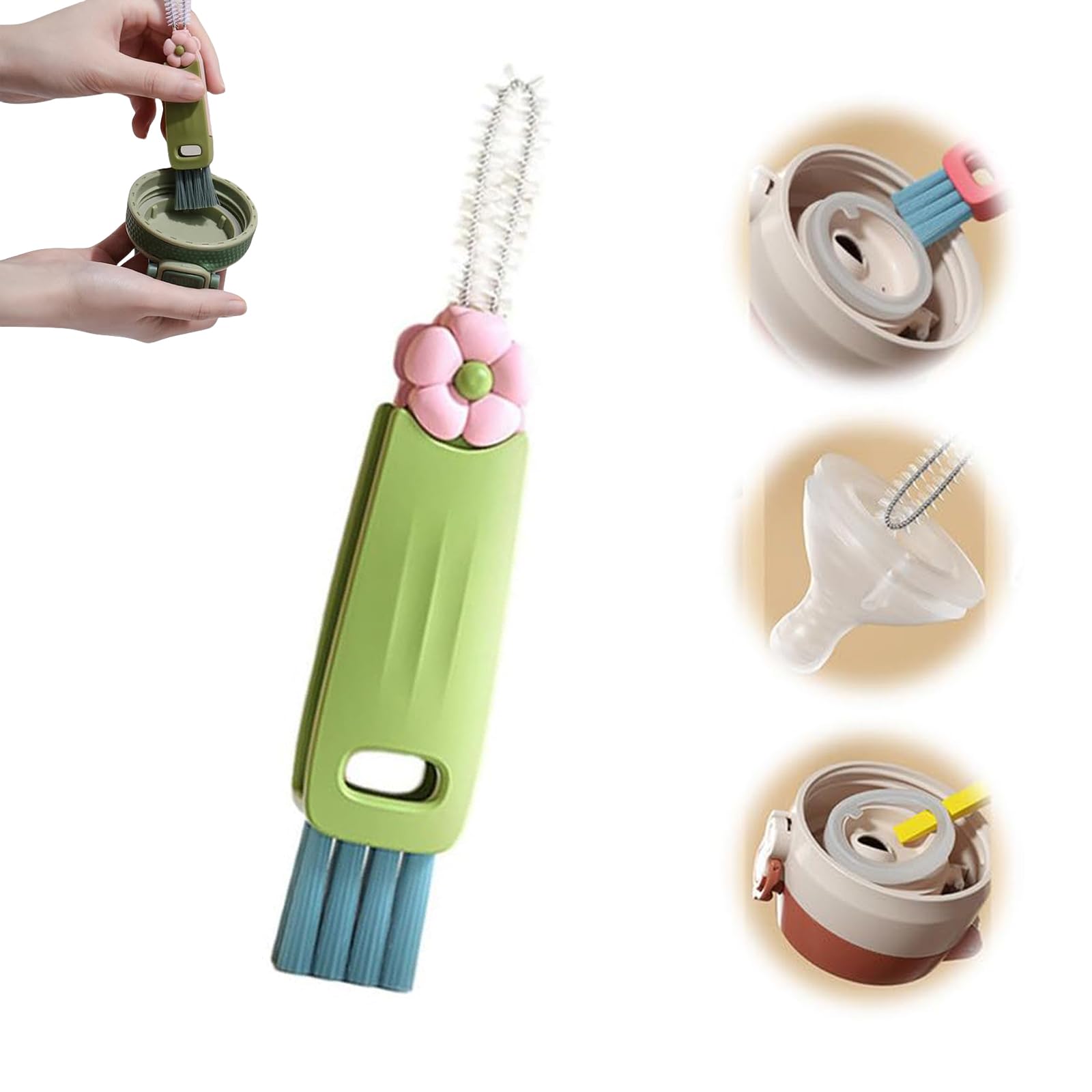 3 in 1 Cup Lid Gap Cleaning Brush Multifunctional Bottle Cup Lid Detail Brush Straw Cleaner Tools Portable
