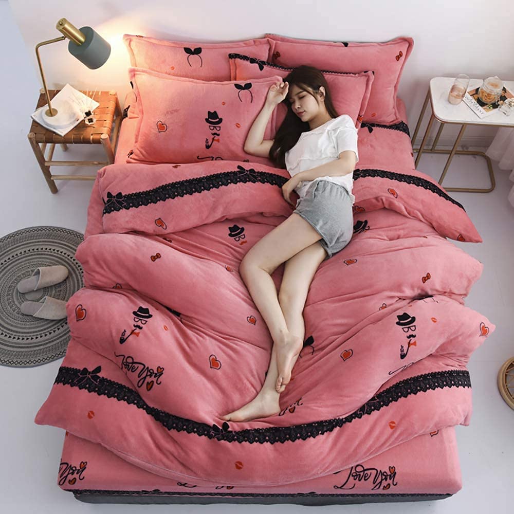 Bedding Comforter Set, 4 Pieces Bedding Set, Bedding Double Pink Flannel  Duvet Cover Set Bedding Warm and Soft Smooth Breathable Dry 1s Speed Heat –  Soft 100% (Color : Style 4) (Style 3) : Amazon.ca: Home