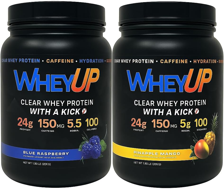 WheyUP Combo Lean Clear Whey Isolate - 24g Protein + 150mg Caffeine - Clear Whey Protein Powder - Sugar-Free - Keto-Friendly - Juice-Style Pre Post Workout Drink - 20 Servings