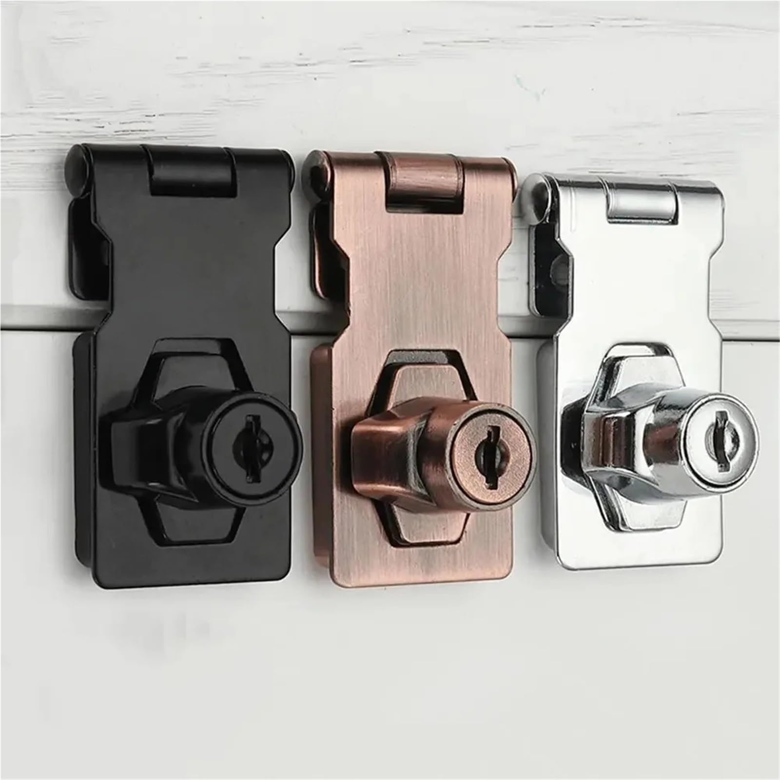 2 pezzi in lega di zinco con chiave Hasp Lock senza punzonatura antieffrazione Home Office Fibbia sicurezza capannone armadio cassettiera serratura porta in legno(4 inch-Black)