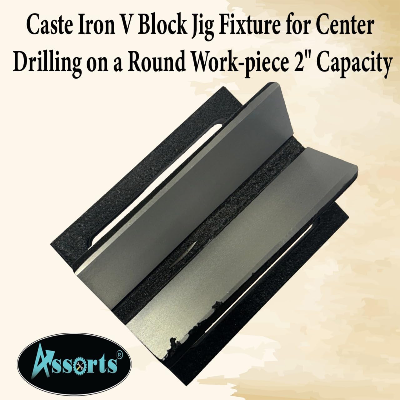 Caste Iron V Block Jig Fixture for Center Drilling on a Round Work-piece 2" Capacity