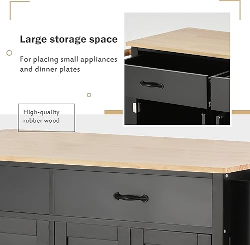 Miniatura 6 de Voohek, Consola de servicio de entrada de bufé color negro, con armario de almacenamiento, estantes de vino para comedor, cocina, barra de café