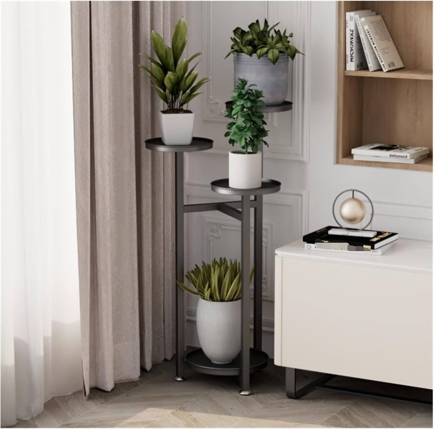 BOGAZY コーナープラントホルダー 屋内 植物スタンド 背の高い植物棚 屋外コーナー 複数のフラワー プランター ポット ディス