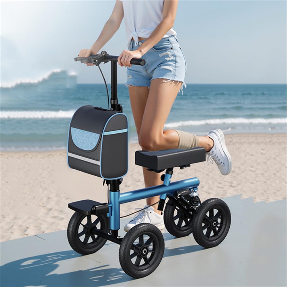 Andador de rodilla plegable para lesiones, andador de rodilla con ruedas y dirección, andador manual con asiento y ruedas, ayudas para la movilidad y la vida diaria, para lesiones en los pies.