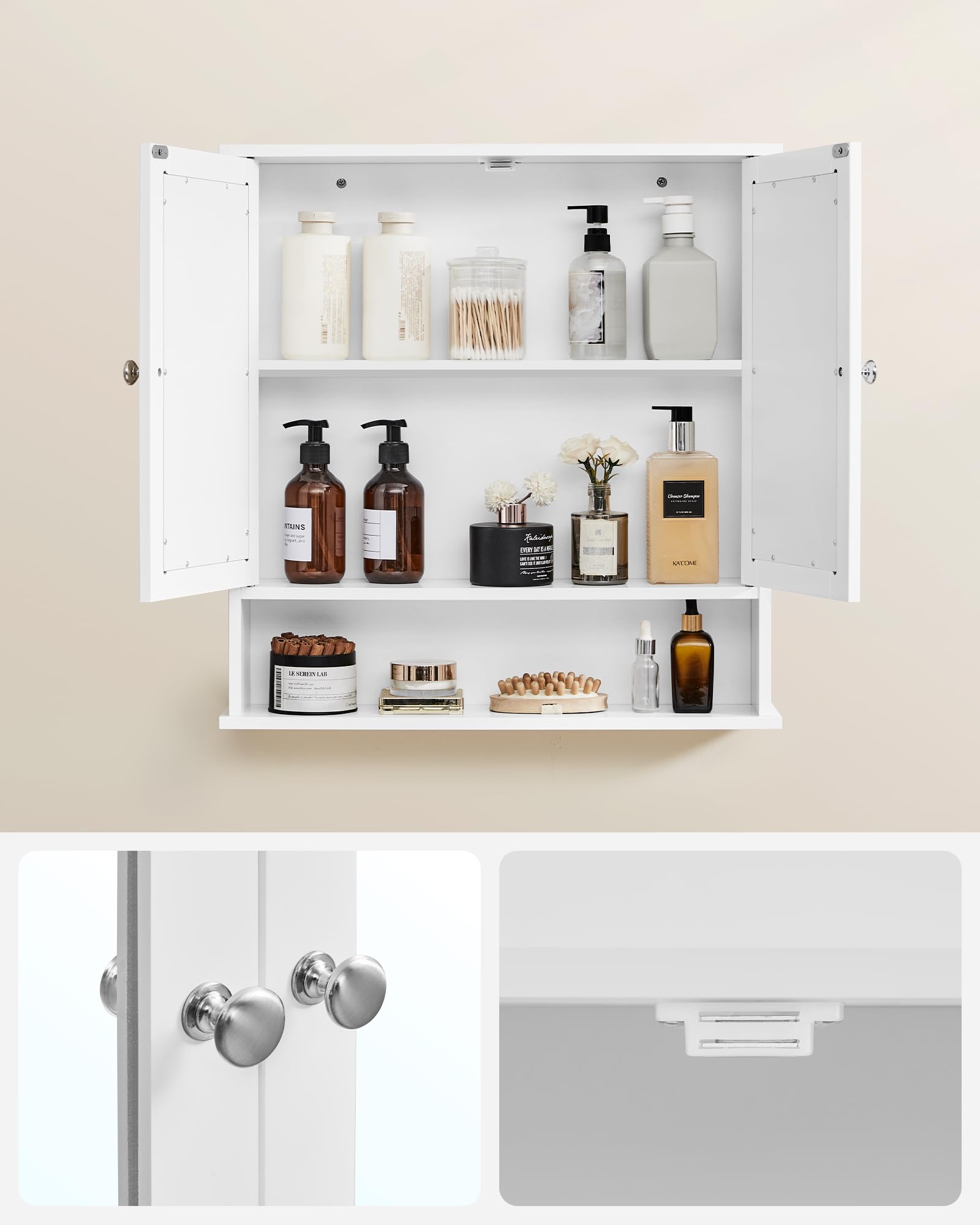 VASAGLE spiegelkast badkamermeubel hangende kast spiegel met plank make-up kast gemaakt van hout 56 x 58 x 13 (bxhxd) cm wit LHC002 – ZaZa Home & Office