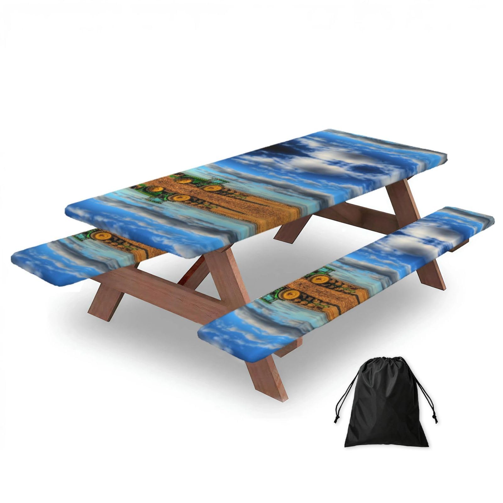 EZDLOWVBA Fantasy Farm Tractor Print Picnic Table Cover With Bench Covers Waterproof Fitted Picnic Table Outdoor Elastic Picnic Tablecloth Outdoor Camping Essentials(3pcs)