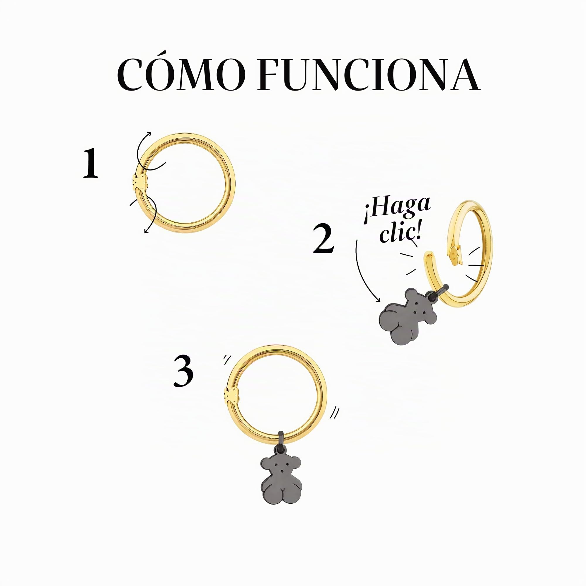 TOUS Colgante Anilla con Baño de Oro 18Kt sobre Plata con Motivo de Oso 16mm Elegante y Combinable, Colección Hold