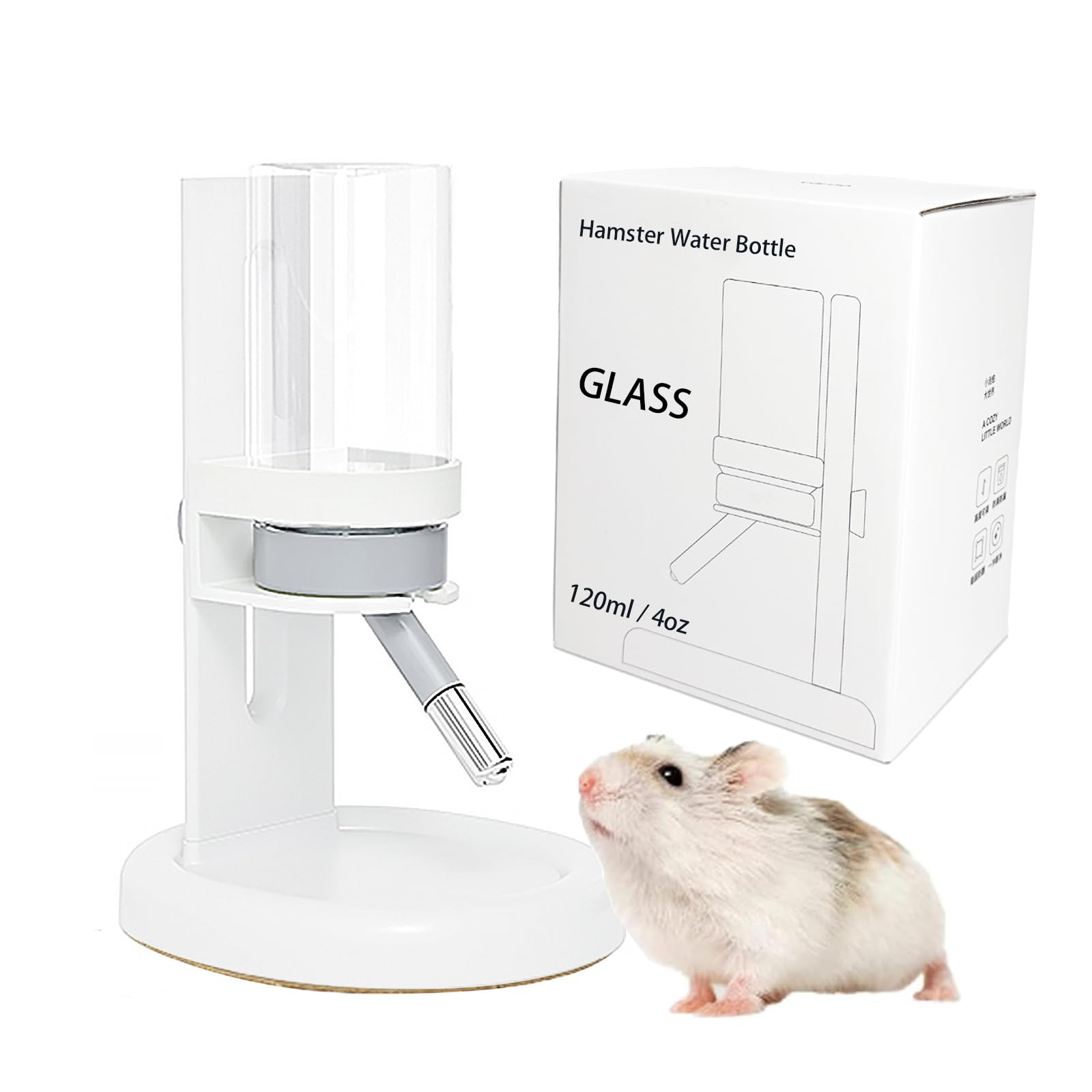 Multifunctioneel Hamster Waterfles en Voedselcontainer - Drie-in-één Anti- druppel Drinkfles Met Standaard en Voet Voor Kleine Huisdieren (Blauw