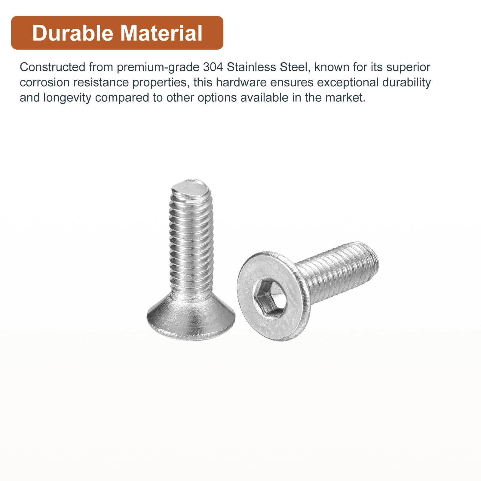 DTGN M3-0.5 x 10mm Flat Head Socket Cap Screws, 100 Pack 304 Stainless Steel Hex Socket Flat Head Screws, Full Thread - Image 3