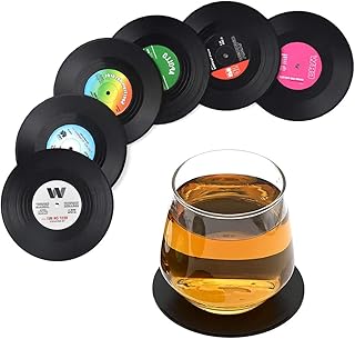 6 Pezzi Sottobicchieri Antiscivolo,Sottobicchieri Vinile,Retrò Neri Sottobicchieri,Sottobicchieri Disco Vinile,Record Coaster,Adatto a Tutti i Tipi Di Tazze,Caffè,Tè,Birra,Vino,Casa e Bar