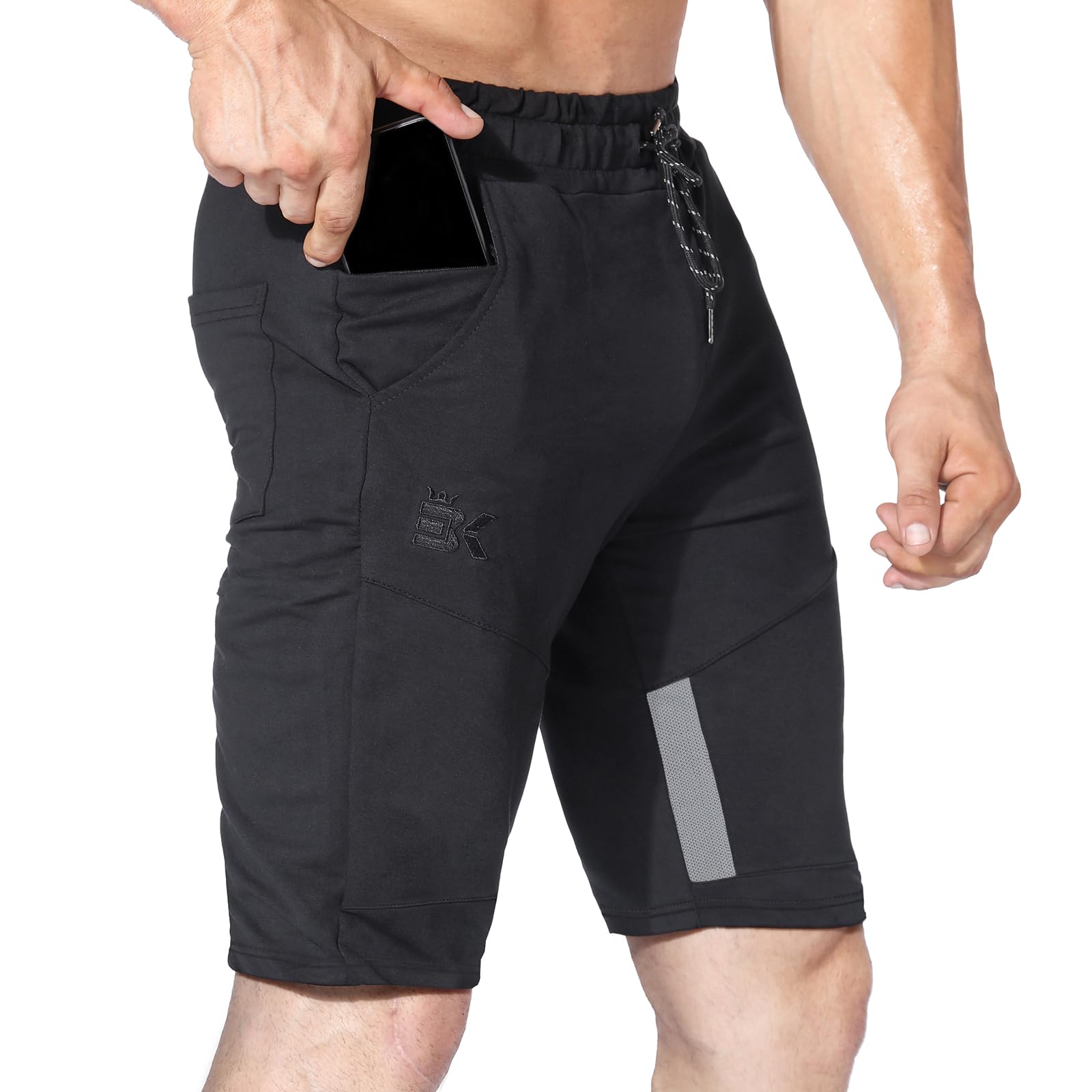 BROKIGMens Thigh Mesh Gym Workout Shorts,Stripe Sports Running Shorts Slim Fit Training Fitness Shorts with Zip Pocket
