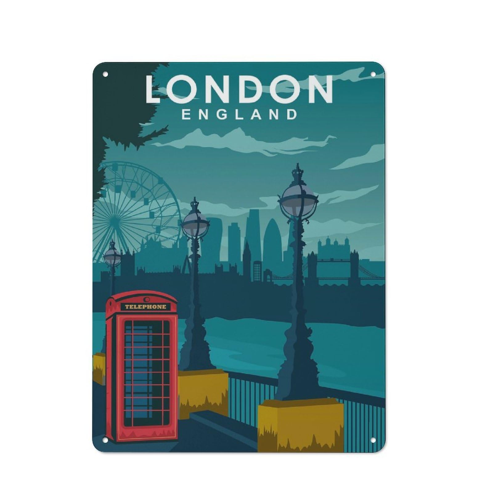 Vintage Cafe Metal Sign 40x30cm Featuring London Travel, Bistro Wall Plaque for Tea Room, Shop Wall Or Breakfast Area