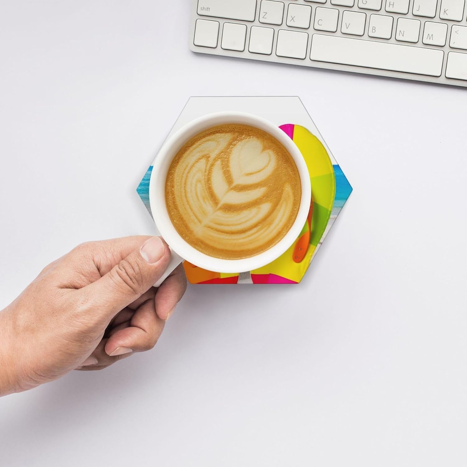 ドリンクコースター6枚セット セラミックコースター ホルダー付き カラフルなフリップフロップ ラウンドコースター ドリンク用 卓上保