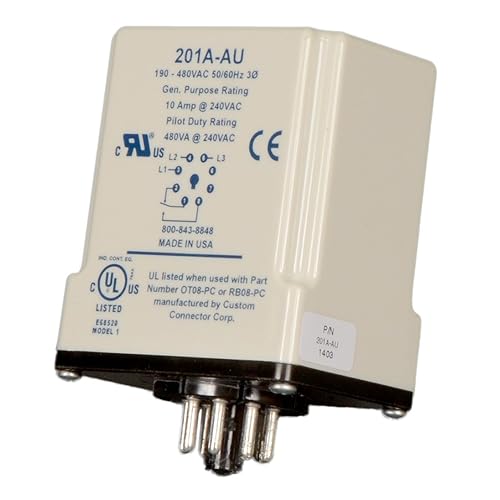 MotorSaver Monitor de voltaje trifásico, modelo 201A-AU, 190-480V, punto de disparo variable, retardo de reinicio, retardo de viaje y desequilibrio