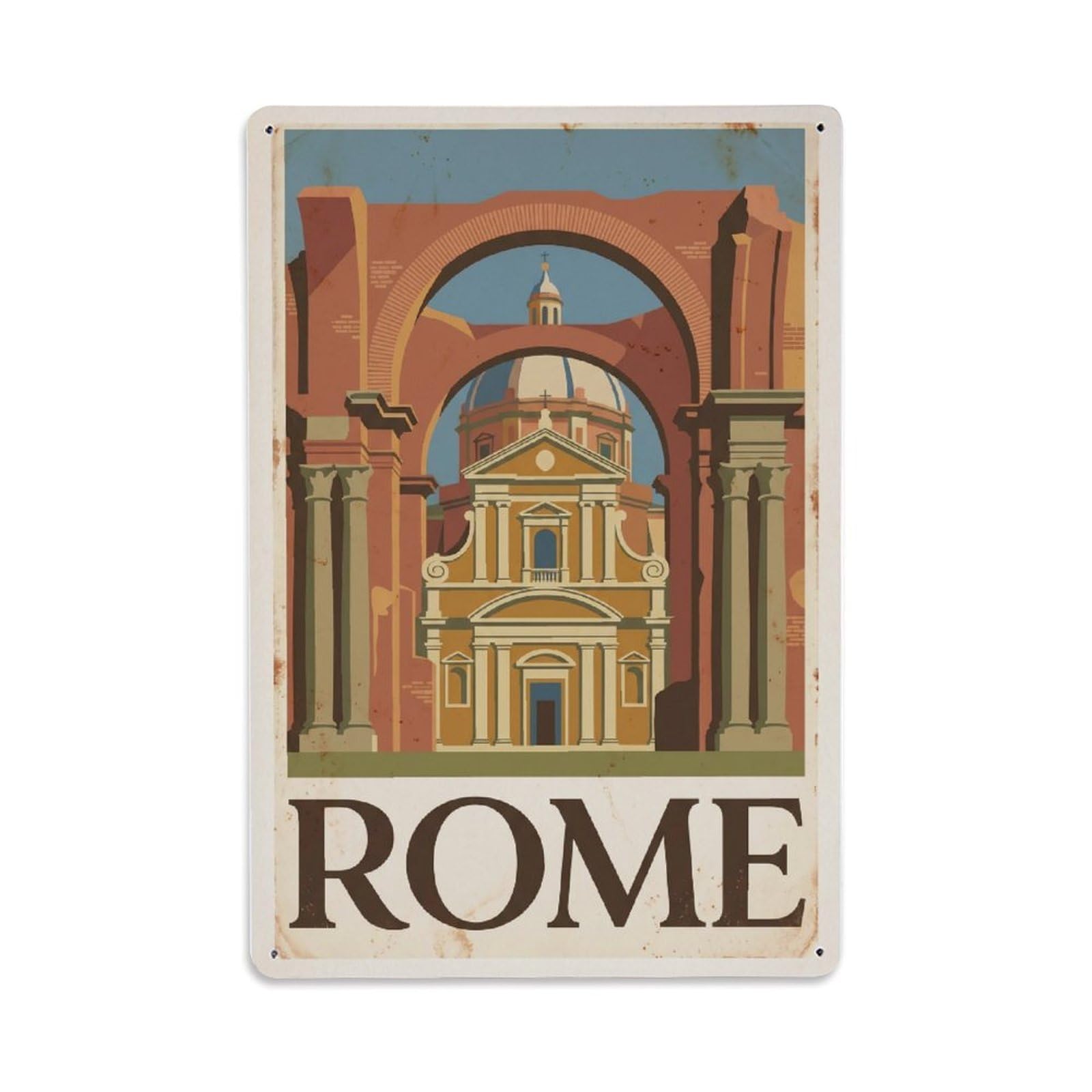 Vintage Travel Rome Basilica Santa Maria Degli Angeli Baths Church Rusted Italy Metal Tin Sign Plaque Wall Decor for Cafe, Club Bar, Office, Home Garden Metal Poster 8x12Inch
