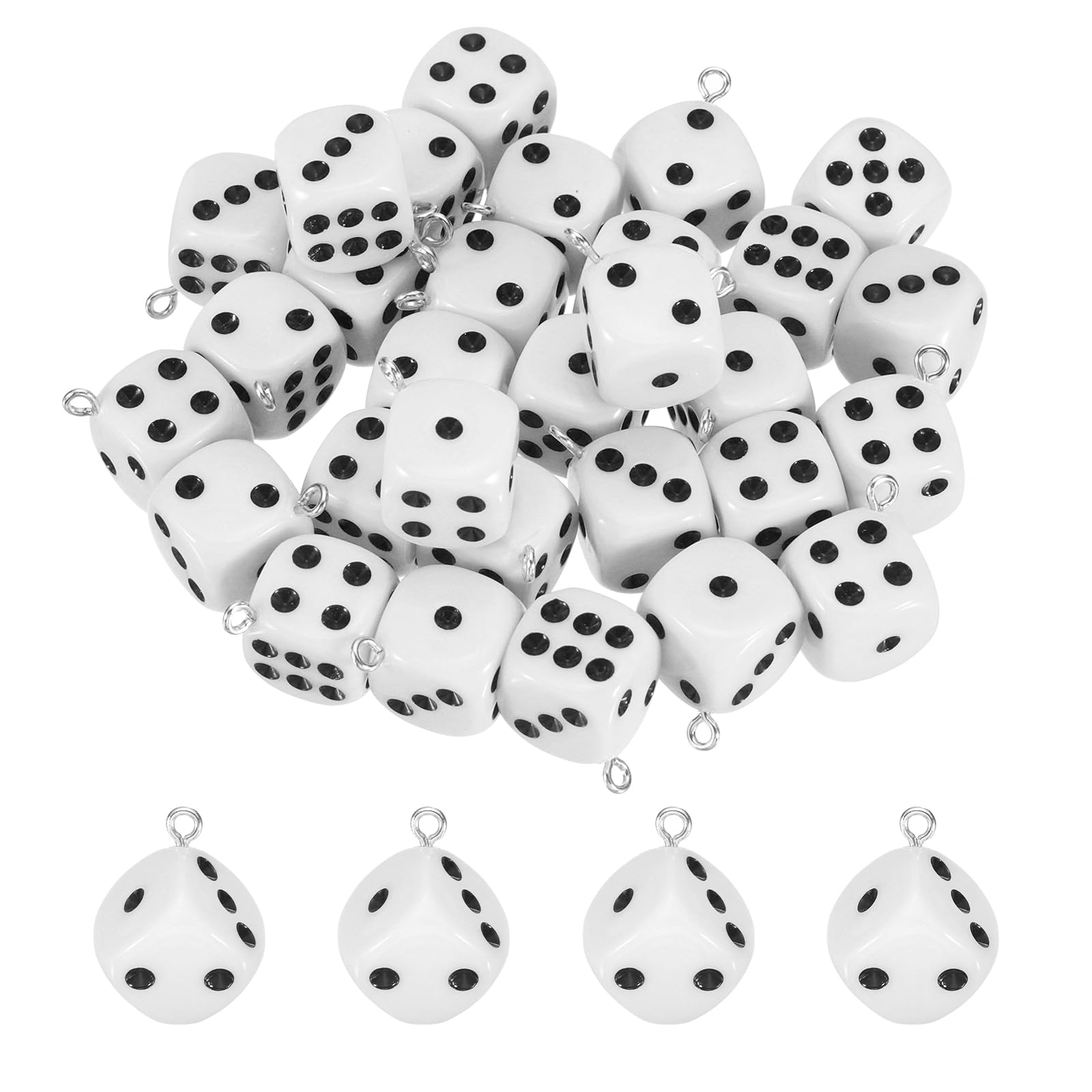 sourcing map 30 Pcs Dice Beads Charm 3D Cube Acrylic Dice Charm Pendant Fun Beads Bulk for Bracelets Jewelry Making Earrings Necklace Keychain 14mm(White) — image 1