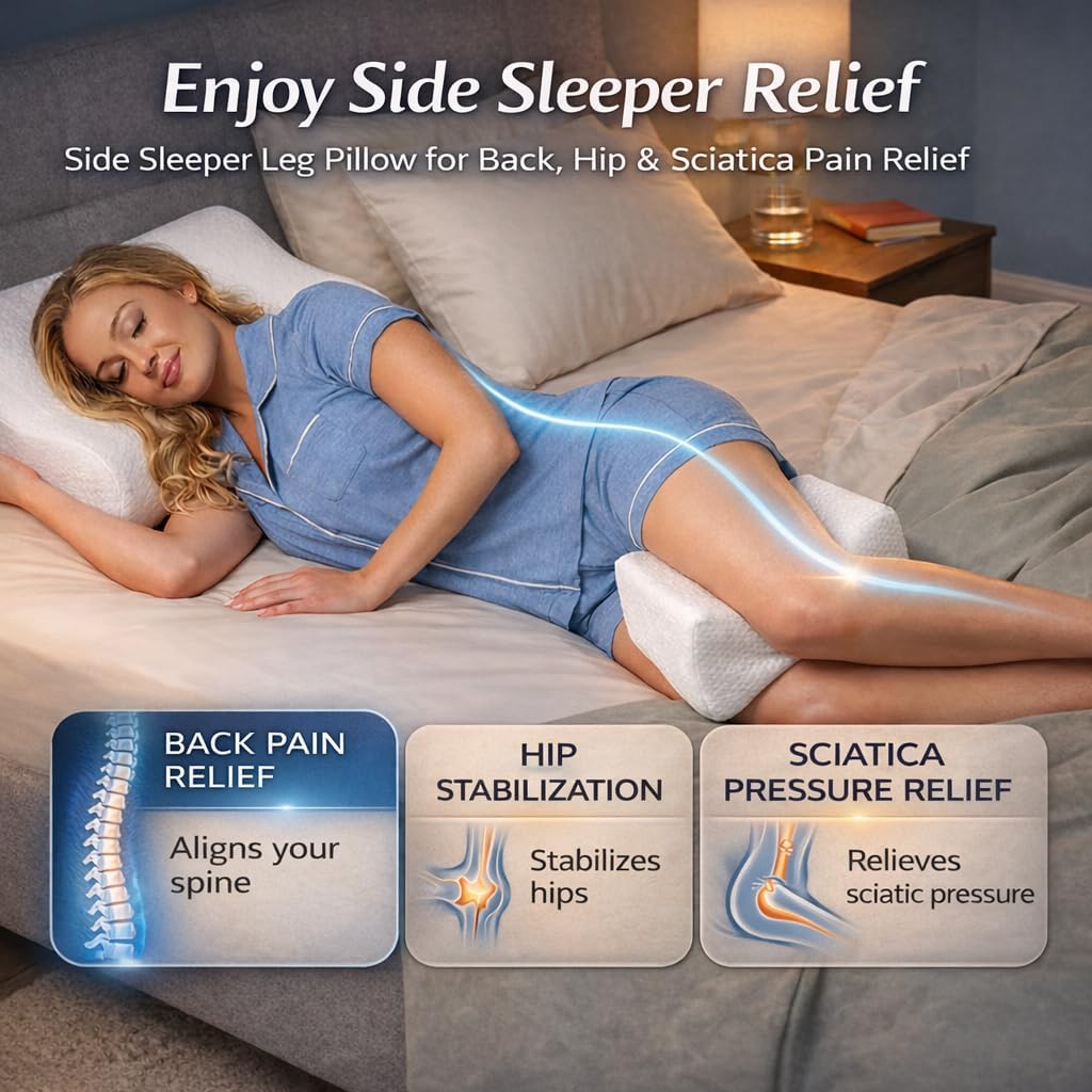 Contour Original Hourglass Knee Pillow for Side Sleepers with Adjustable Strap - Memory Foam Leg Support Cushion Between Knees for Hip & Spine Alignment - Ergonomic Leg Pillow for Side Sleeping