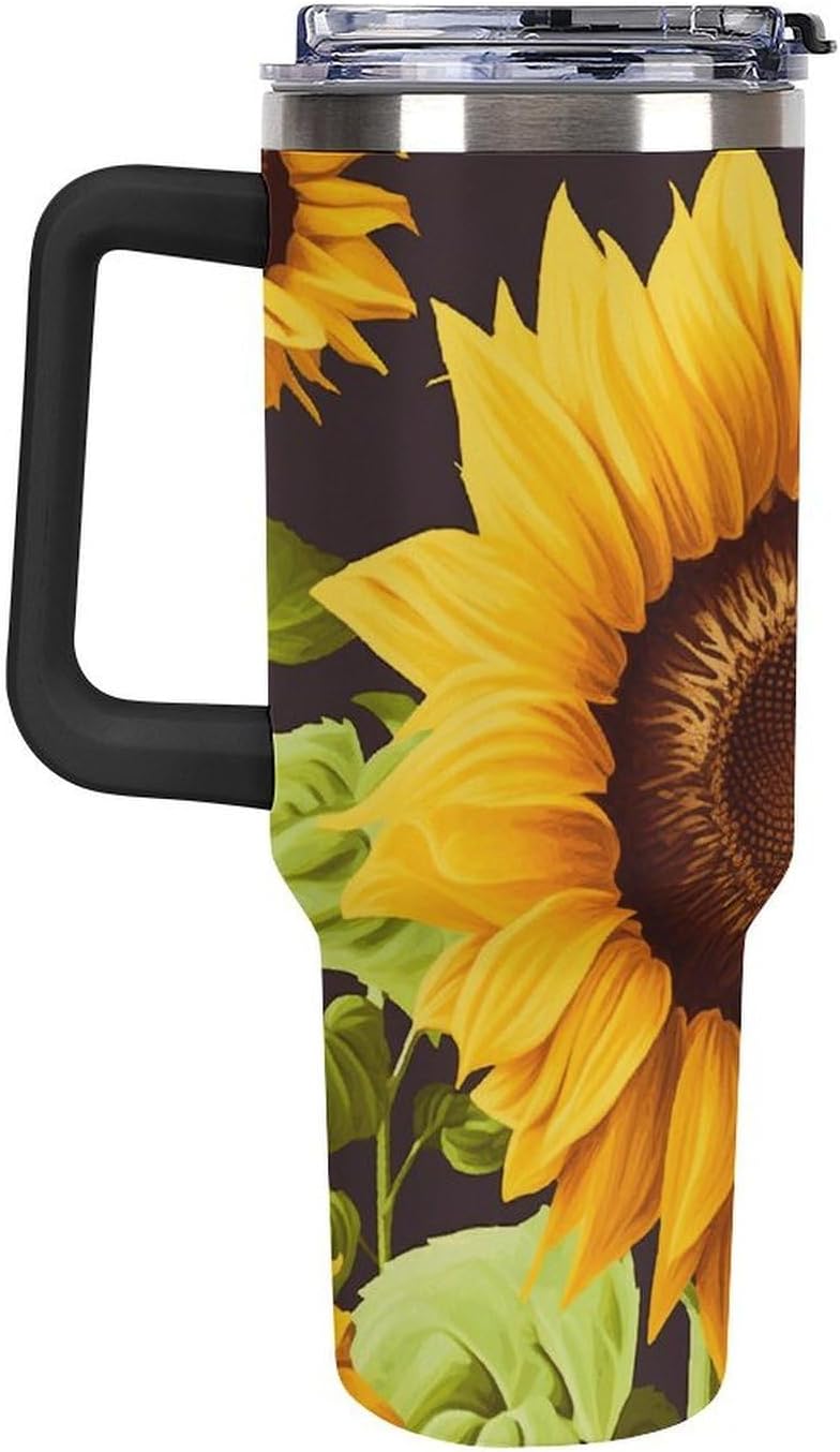 40 Oz Tumbler with Straw And Lid Beautiful Sunflower Insulated Travel Coffee Mug Stainless Steel Water Bottle Vacuum Insulated Tumblers for Sport Work Car Travel Weekends