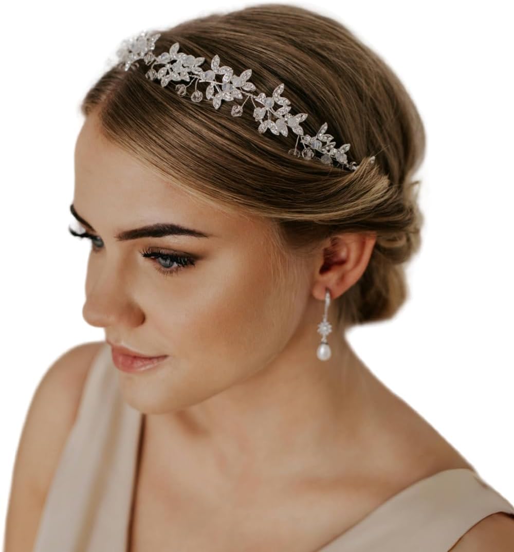 Silver Rhinestone Wedding Headband Tiara Crystal Headpiece Bridal Hair Accessories for Bride Women